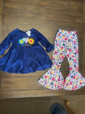 Rare Editions Navy Tunic with Sequined Heart & Yellow Sunflower